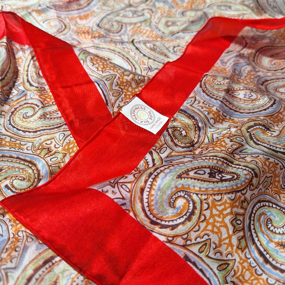 Vintage Silk Scarf Paisley Print Square Shaped Handmade Real Pure Silk Pretty